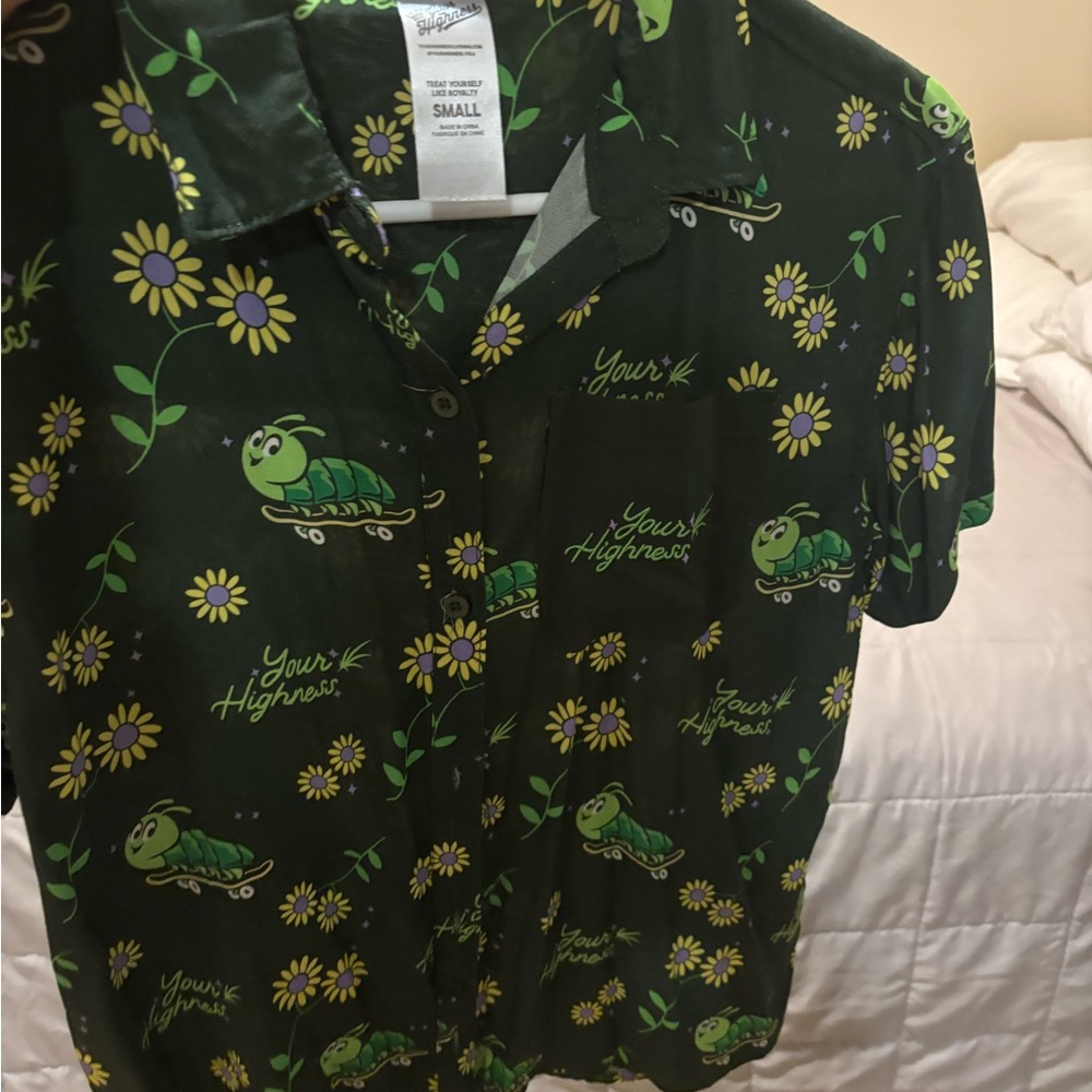 Green Floral Turtle Print Shirt